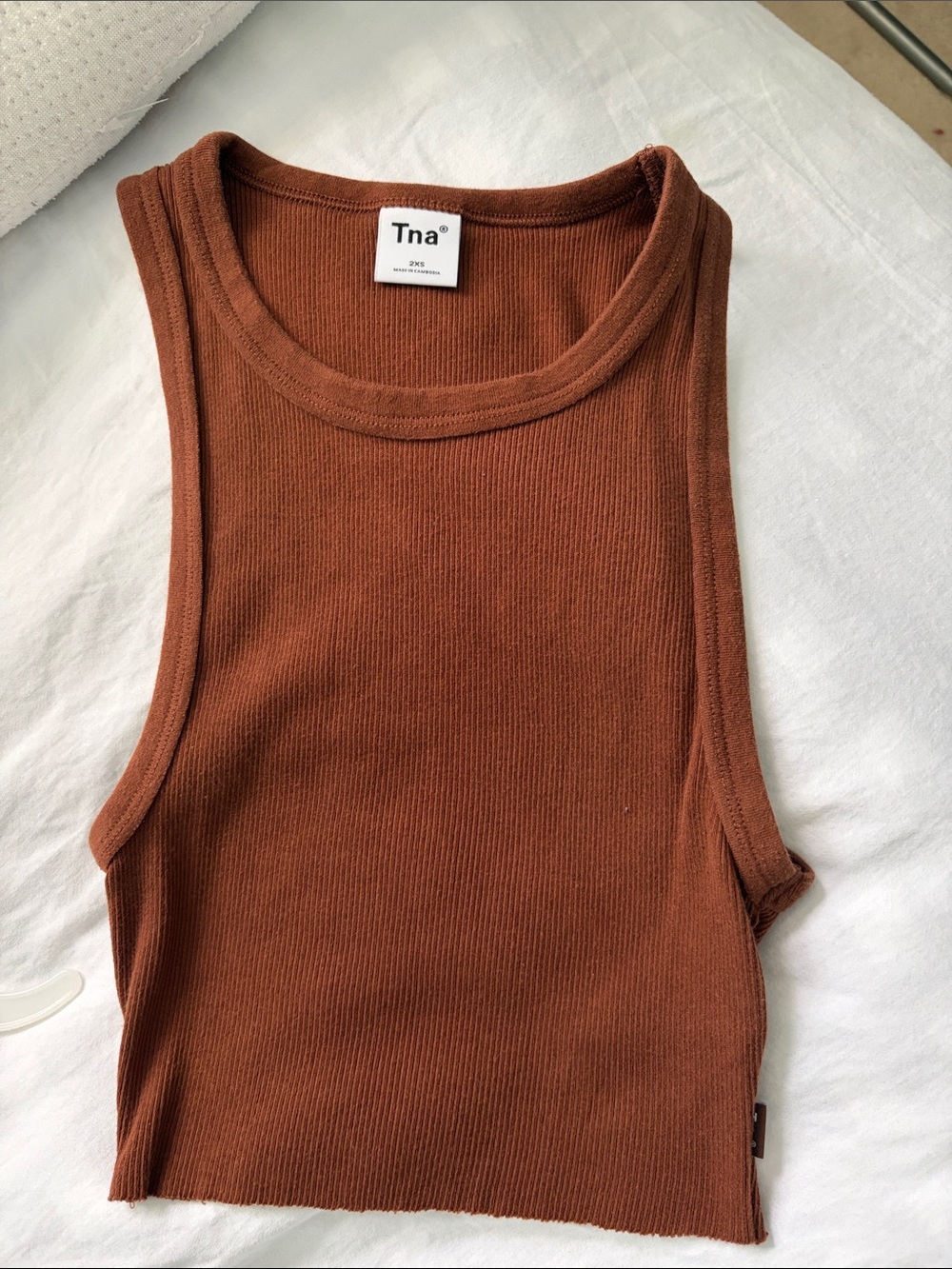 TNA Ribbed Crop Tank in Rust Brown